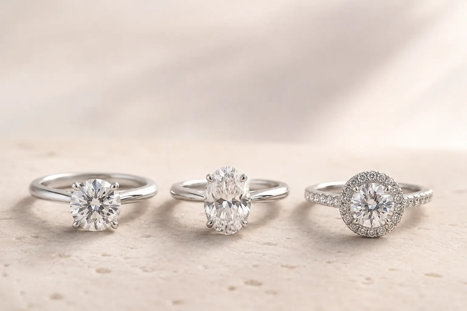 Tre elegante forlovelsesringer